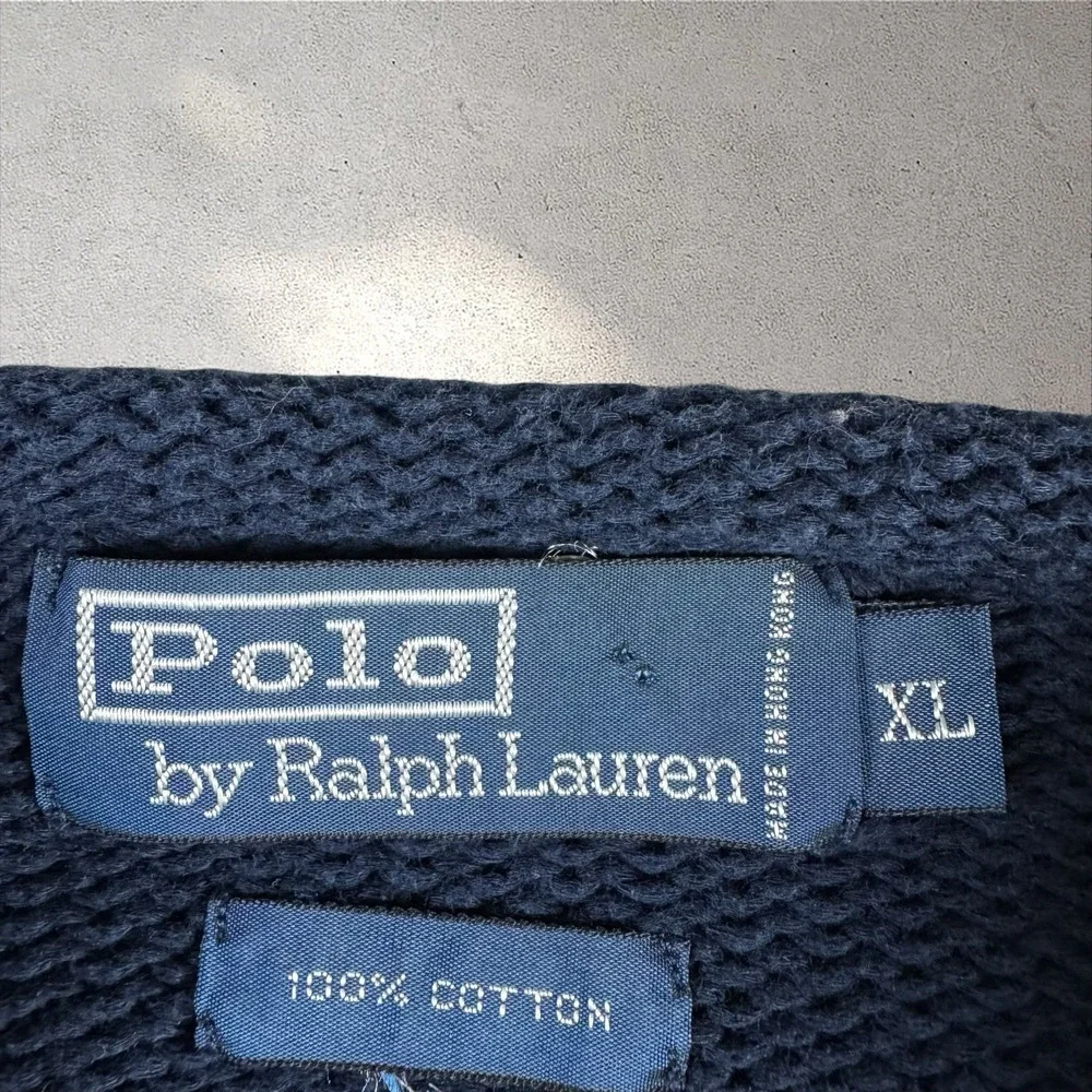 Polo Ralph Lauren Blue Cotton Long Sleeve Roll Neck Knit Fisherman Sweater Sz XL